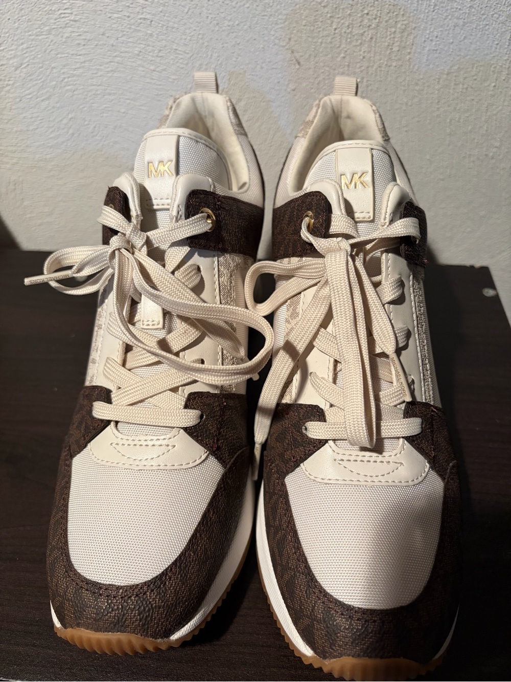 Michael Kors Cream and Brown Logo Accent Runner Sneakers